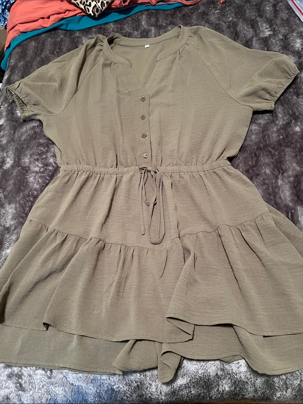 Women’s Olive Drawstring Button-Front romper